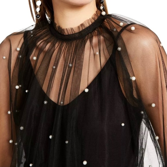 🌸New🌸 Embellished Sheer Mock Top Black INC Sz S - Picture 3 of 9
